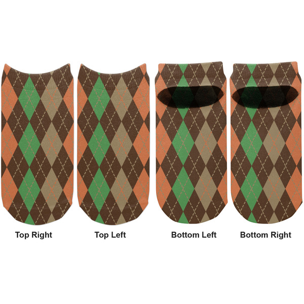 Brown Argyle Adult Ankle Socks - Double Pair - Front and Back - Apvl