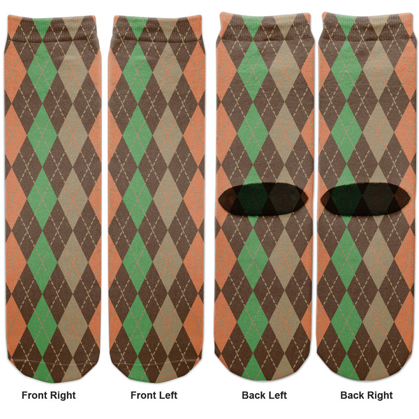 Brown Argyle Adult Crew Socks - Double Pair - Front and Back - Apvl