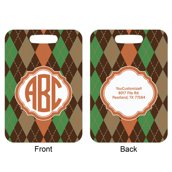 Brown Argyle Aluminum Luggage Tag (Front + Back)
