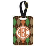 Brown Argyle Metal Luggage Tag w/ Monogram