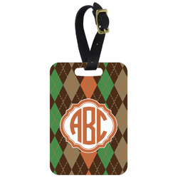 Brown Argyle Metal Luggage Tag w/ Monogram