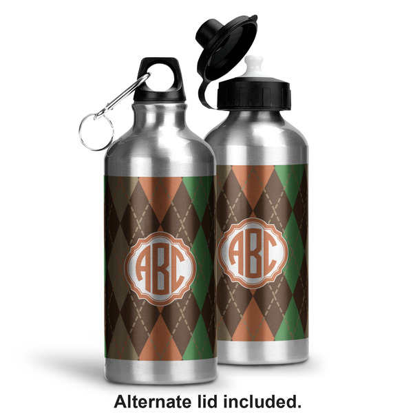 Brown Argyle Aluminum Water Bottle - Alternate lid options