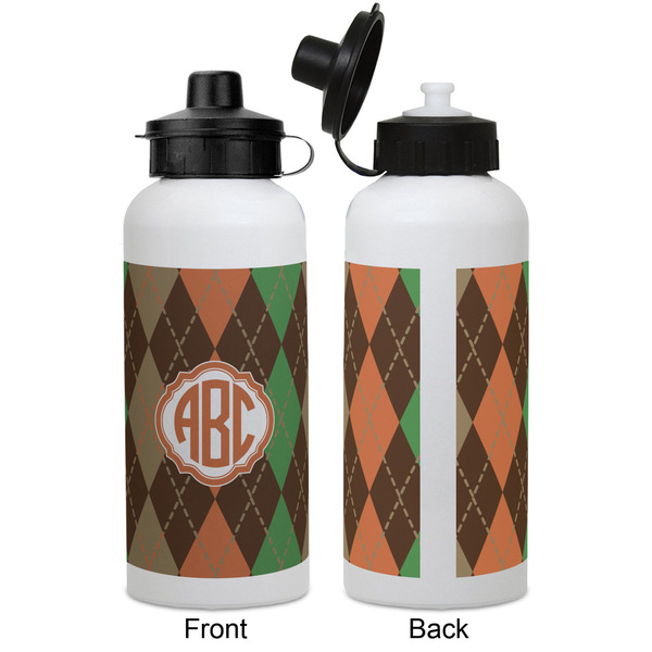 Brown Argyle Aluminum Water Bottle - White APPROVAL
