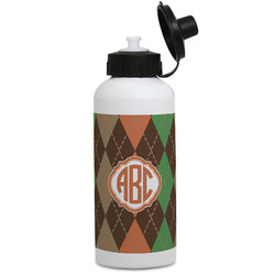 Brown Argyle Water Bottles - Aluminum - 20 oz - White (Personalized)