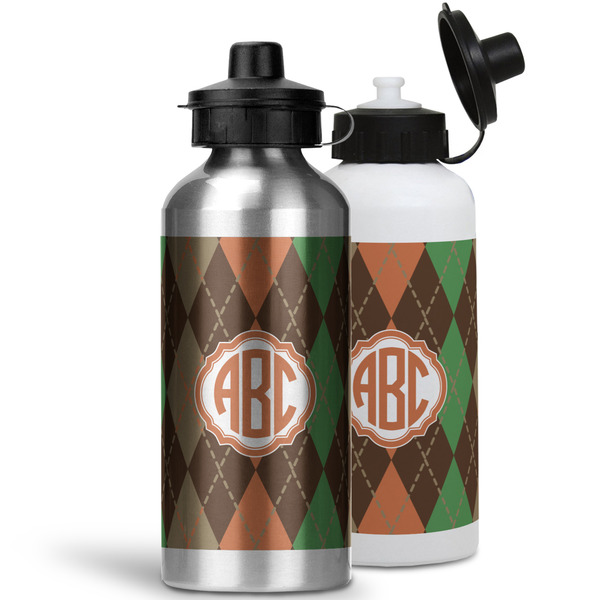 Brown Argyle Aluminum Water Bottles - MAIN (white &silver)