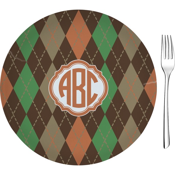 Custom Brown Argyle 8" Glass Appetizer / Dessert Plates - Single or Set (Personalized)