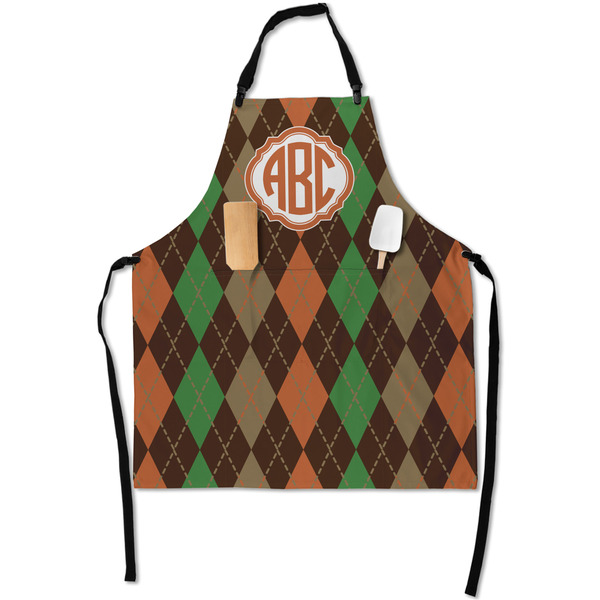 Custom Brown Argyle Apron With Pockets w/ Monogram