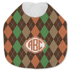 Brown Argyle Jersey Knit Baby Bib w/ Monogram