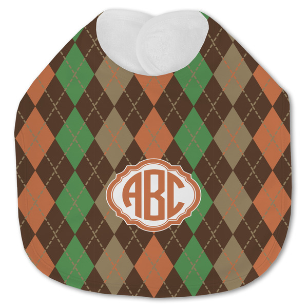 Custom Brown Argyle Jersey Knit Baby Bib w/ Monogram