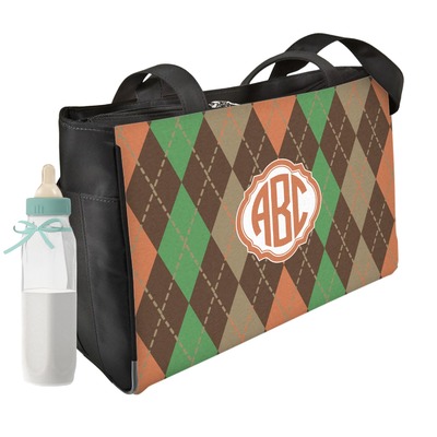 Brown Argyle Diaper Bag w/ Monogram