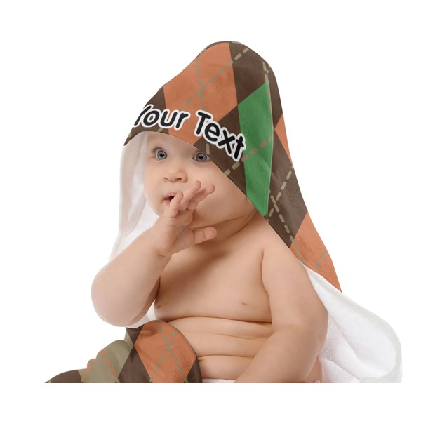 Brown Argyle Baby Hooded Towel on Child