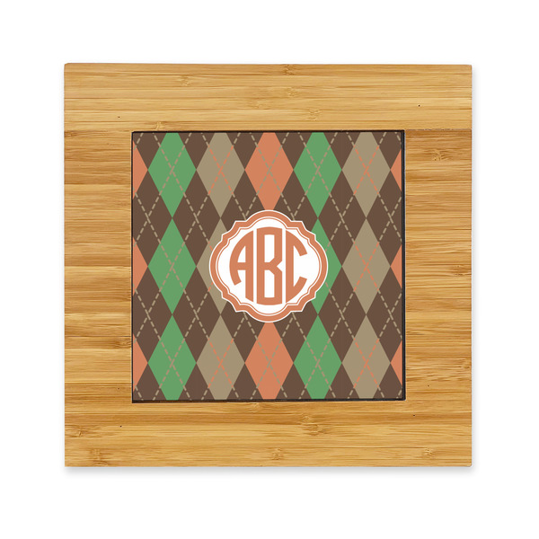 Custom Brown Argyle Bamboo Trivet with Ceramic Tile Insert (Personalized)