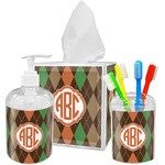 Brown Argyle Acrylic Bathroom Accessories Set w/ Monogram