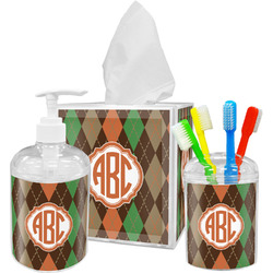 Brown Argyle Acrylic Bathroom Accessories Set w/ Monogram