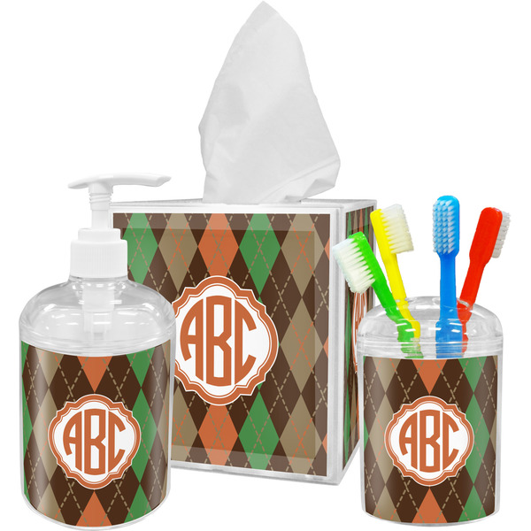 Brown Argyle Bathroom Accessories Set (Personalized)