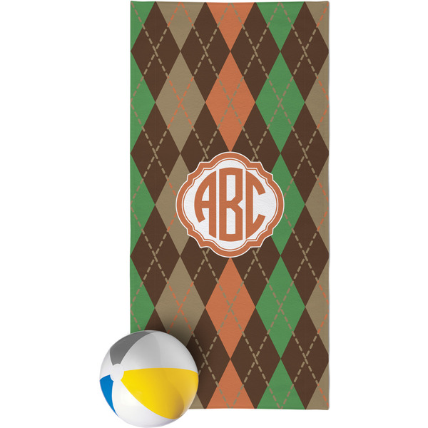 Custom Brown Argyle Beach Towel (Personalized)