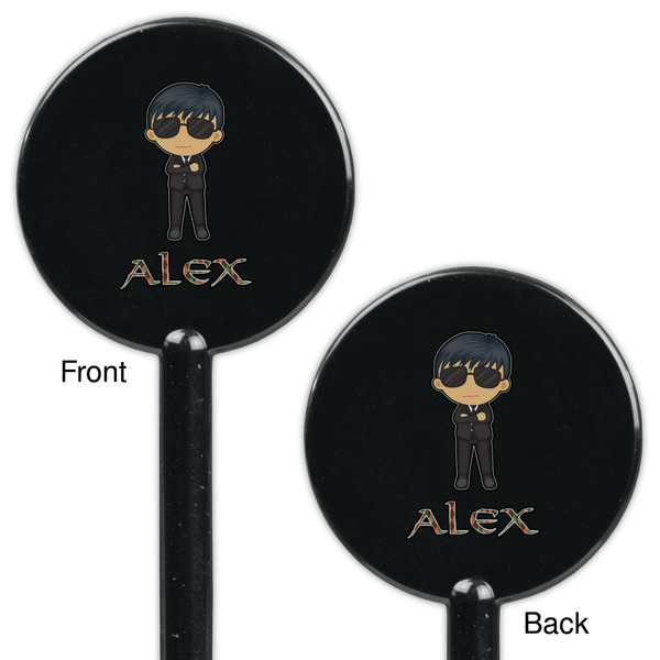 Brown Argyle Black Plastic 5.5" Stir Stick - Double Sided - Round - Front & Back