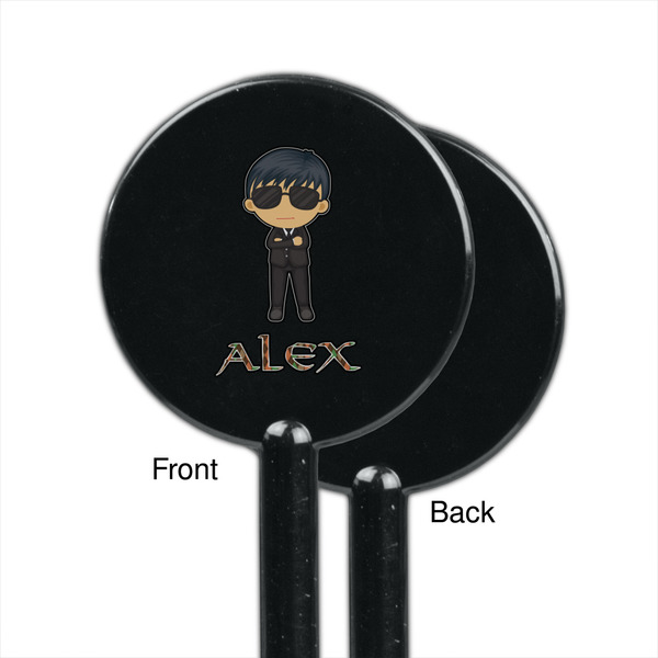 Brown Argyle Black Plastic 5.5" Stir Stick - Single Sided - Round - Front & Back