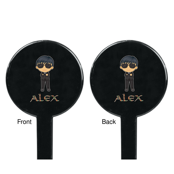 Brown Argyle Black Plastic 7" Stir Stick - Double Sided - Round - Front & Back