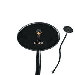 Brown Argyle 7" Oval Plastic Stir Sticks - Black - Single Sided (Personalized)