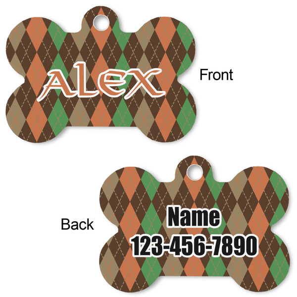 Brown Argyle Bone Shaped Dog ID Tag - Large - Approval