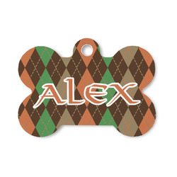 Brown Argyle Bone Shaped Dog ID Tag - Small (Personalized)