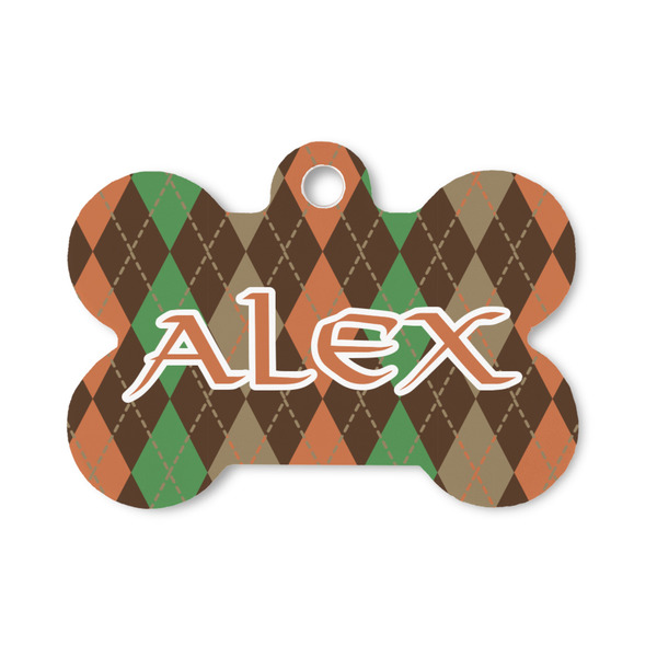 Custom Brown Argyle Bone Shaped Dog ID Tag - Small (Personalized)