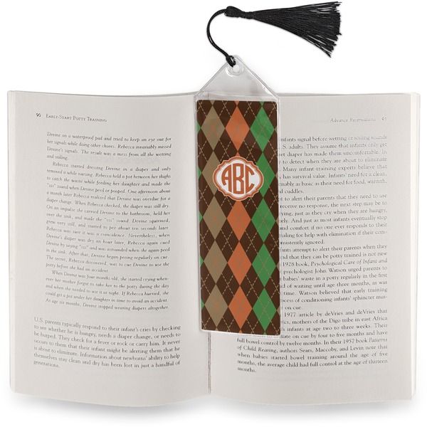 Brown Argyle Bookmark with tassel - In book