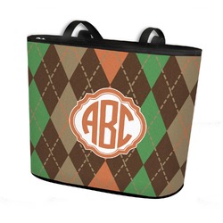 Brown Argyle Bucket Tote w/ Genuine Leather Trim (Personalized)