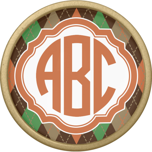 Brown Argyle Cabinet Knob - Gold - Front