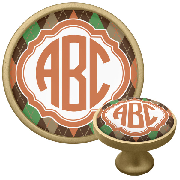 Custom Brown Argyle Cabinet Knob - Gold (Personalized)