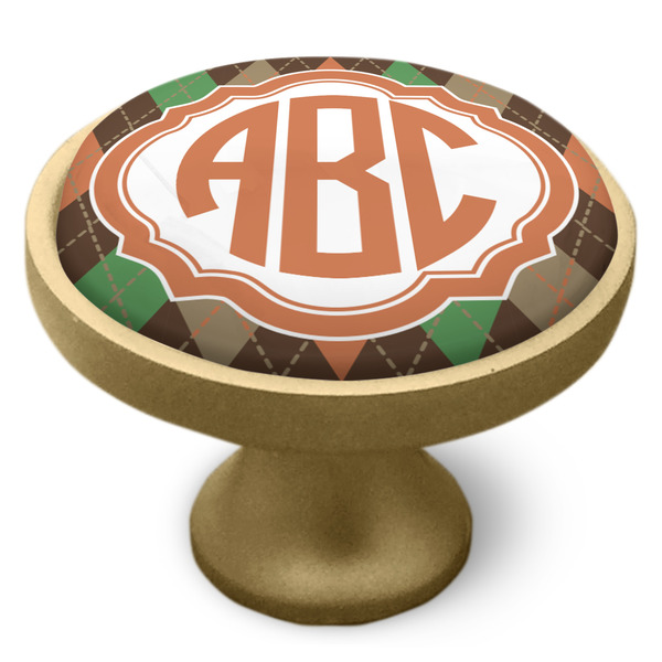 Brown Argyle Cabinet Knob - Gold - Side