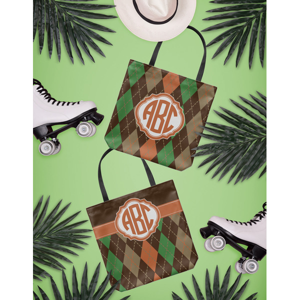 Brown Argyle Canvas Tote Lifestyle Front and Back
