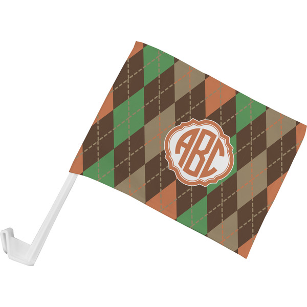 Custom Brown Argyle Car Flag - Small w/ Monogram