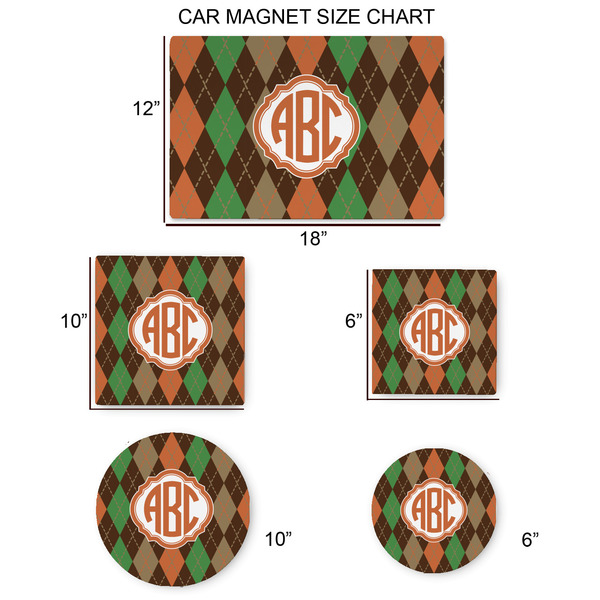 Brown Argyle Car Magnets - SIZE CHART
