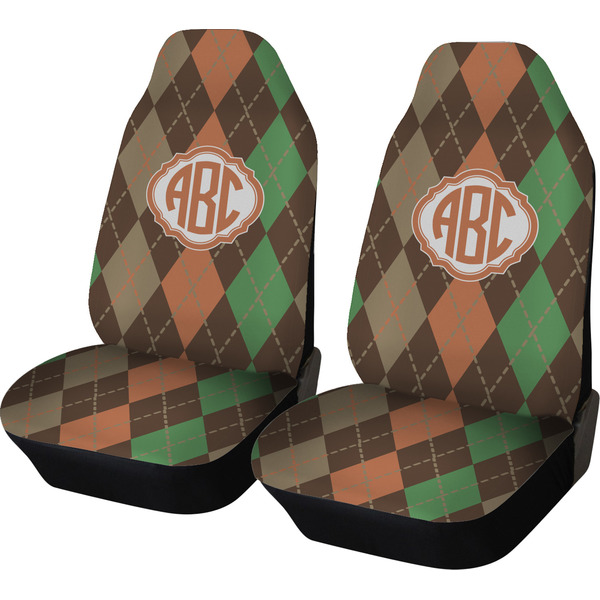 Custom Brown Argyle Car Seat Covers (Set of Two) (Personalized)