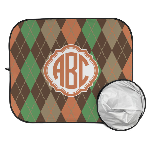 Brown Argyle Car Sun Shades - FOLDED & UNFOLDED