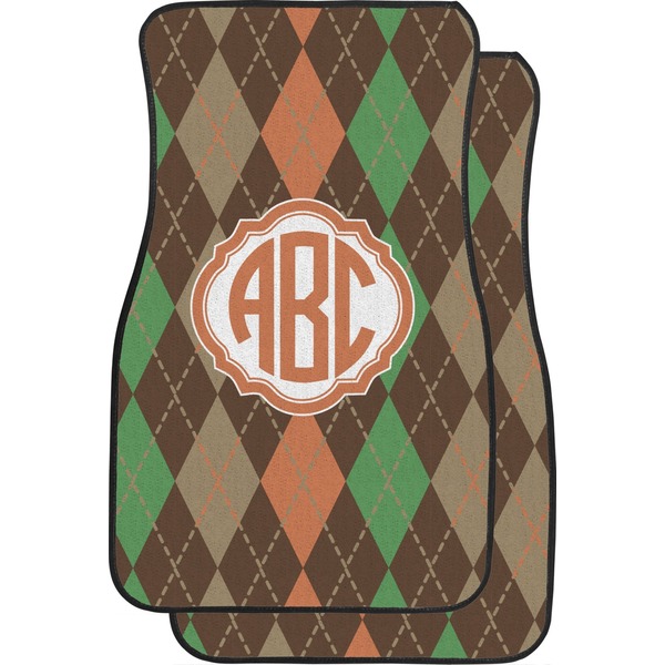 Custom Brown Argyle Car Floor Mats (Front Seat) (Personalized)