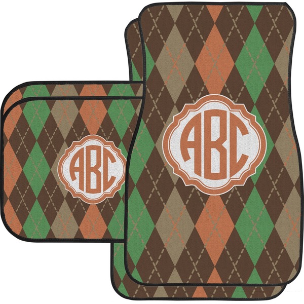 Custom Brown Argyle Car Floor Mats Set - 2 Front & 2 Back (Personalized)