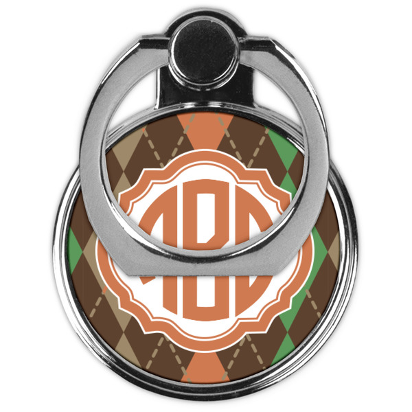 Brown Argyle Cell Phone Ring Stand & Holder - Front (Collapsed)