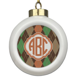 Brown Argyle Ceramic Ball Ornament (Personalized)