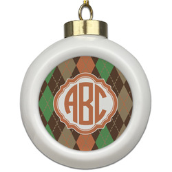 Brown Argyle Ceramic Ball Ornament (Personalized)