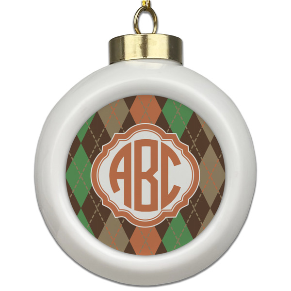 Custom Brown Argyle Ceramic Ball Ornament (Personalized)