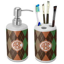 Brown Argyle Ceramic Bathroom Accessories Set (Personalized)