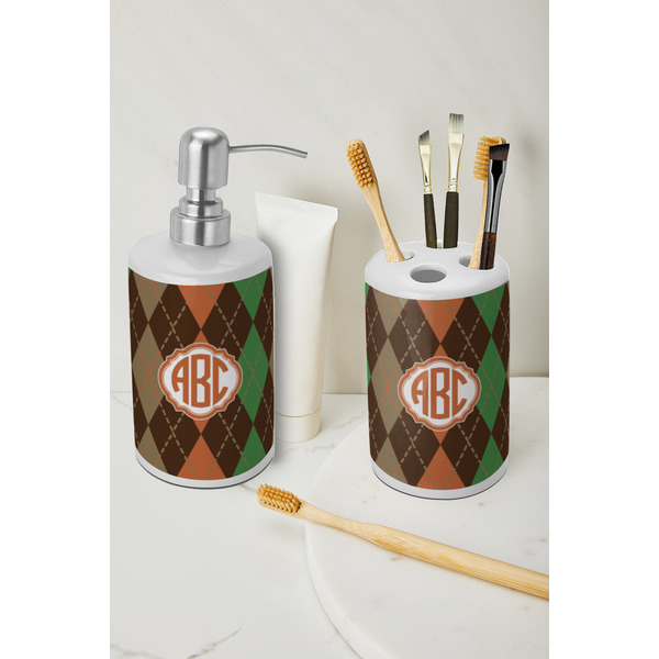Brown Argyle Ceramic Bathroom Accessories - LIFESTYLE (toothbrush holder & soap dispenser)