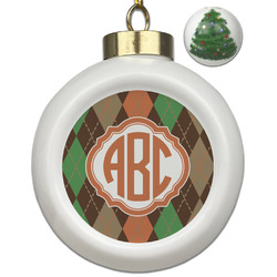Brown Argyle Ceramic Ball Ornament - Christmas Tree (Personalized)