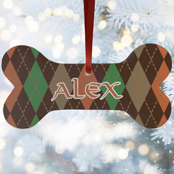Brown Argyle Ceramic Dog Ornament w/ Monograms