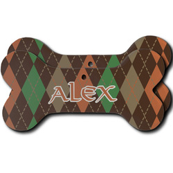 Brown Argyle Ceramic Dog Ornament - Front & Back w/ Monogram