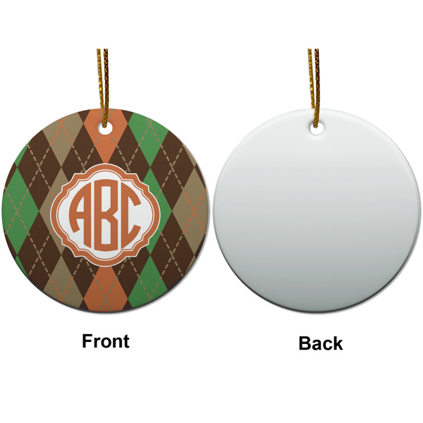 Brown Argyle Ceramic Flat Ornament - Circle Front & Back (APPROVAL)