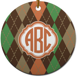 Brown Argyle Round Ceramic Ornament w/ Monogram